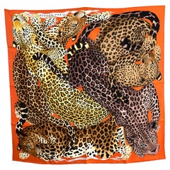 Hermès Lazy Leopardesses Orange Silk 90 Scarf/Wrap Scarf/Wrap