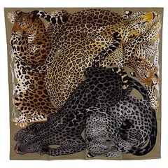 Hermes Scarf Camel Anthracite Black Lazy Leopardesses 90 Color 04 Scarf/Wrap