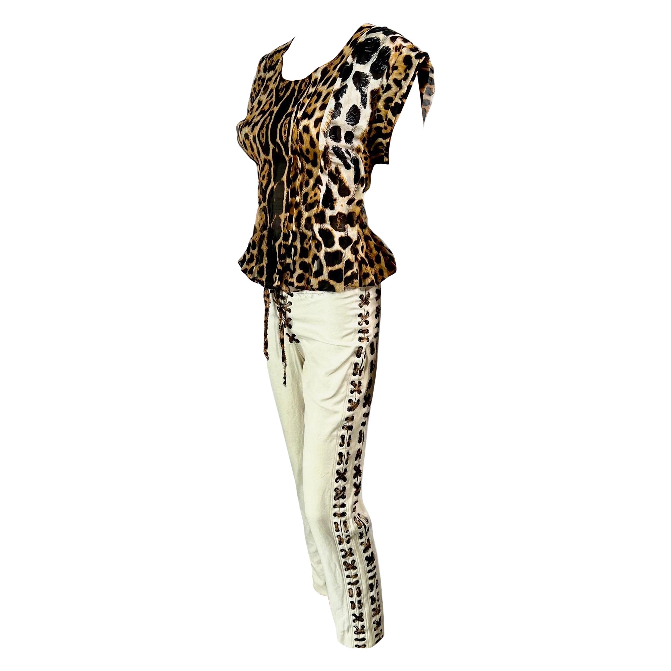 Tom Ford for Yves Saint Laurent  S/S 2002 Leopard Blouse Top & Pants 2 Piece Set
