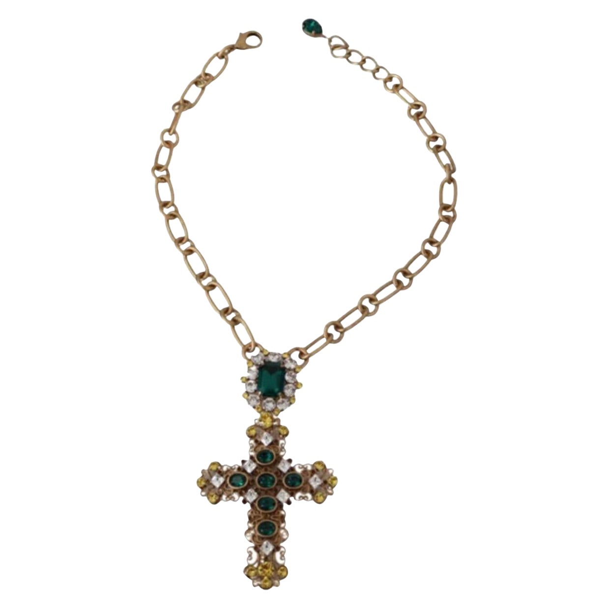 Dolce & Gabbana gold and green brass crystal necklace