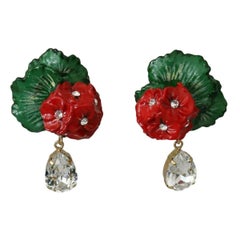 Dolce & Gabbana multicolour red and green metal drop clip on earrings 