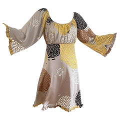 Mini robe en soie Boho à fleurs abstraites couleur champagne, neuve avec étiquette FLORA KUNG