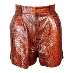 Azzedine Alaia Python Snakeskin Leather Red Shorts