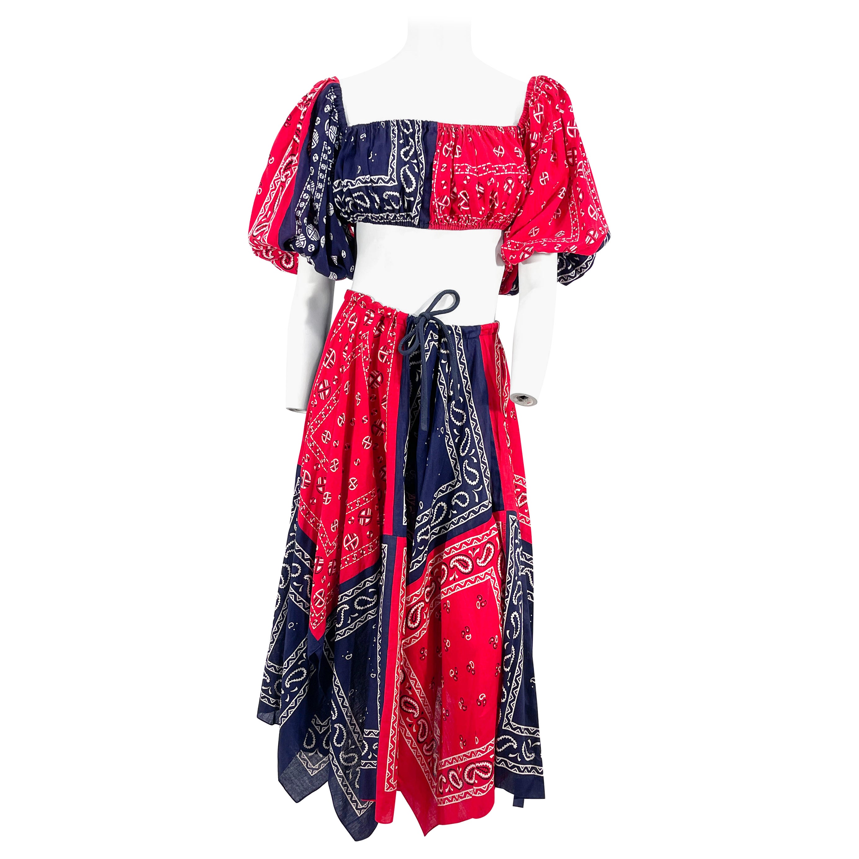 1960s/1970s Red and Blue Bandana Two Piece Set For Sale