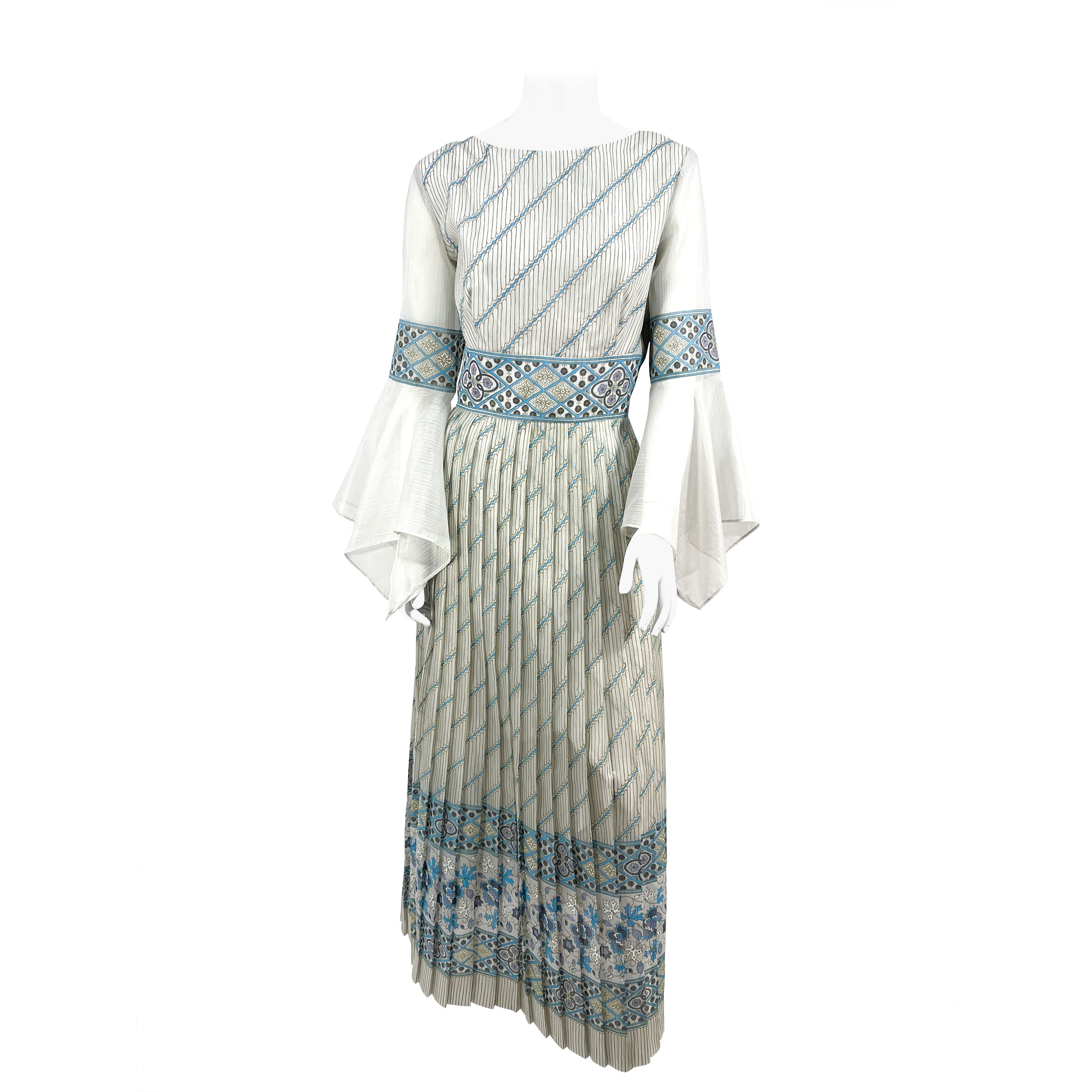 1970s Alfred Shaheen Light Blue Organza Dress For Sale