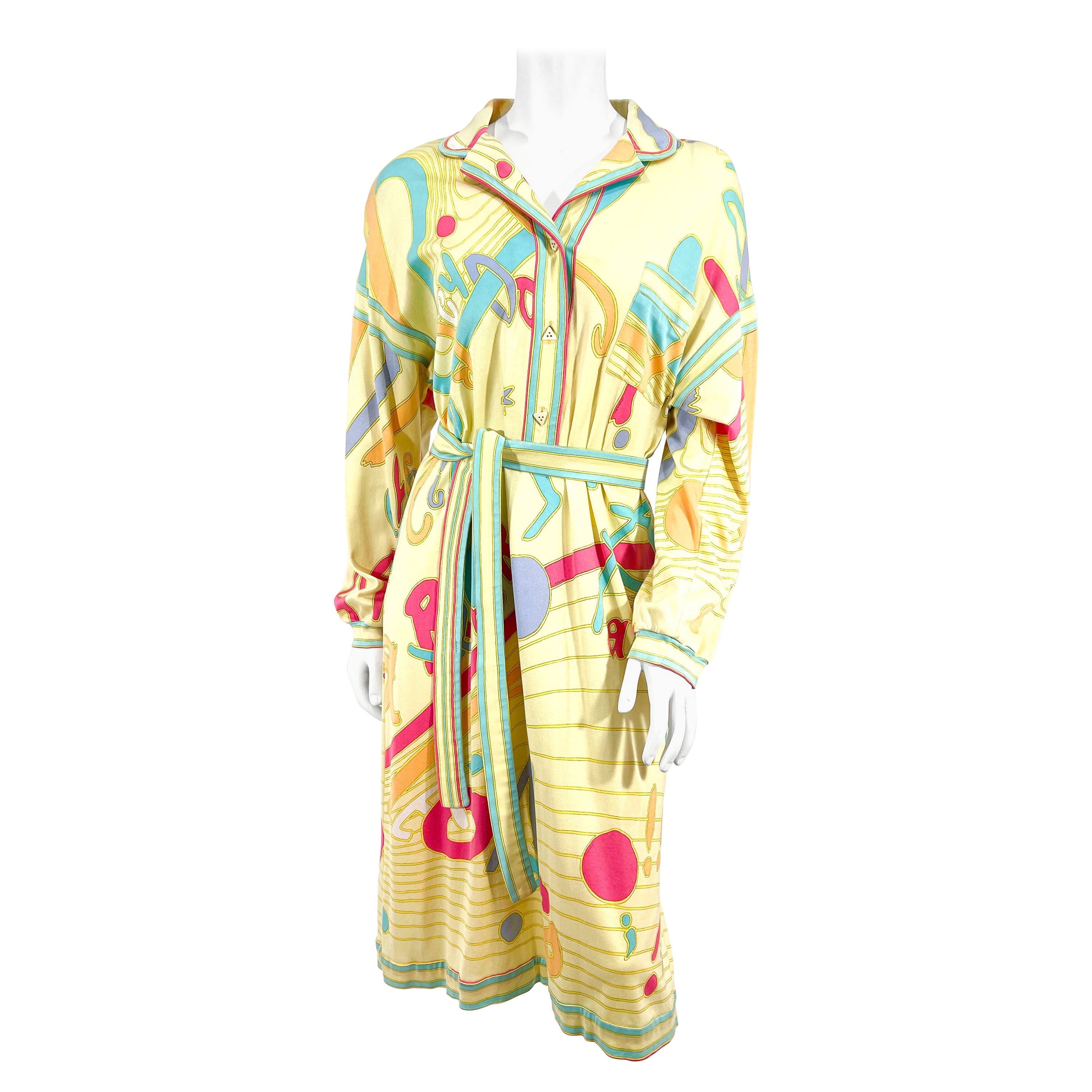 1970s/1980s Leonard Pastel Typography Abstract Printed Dress For Sale