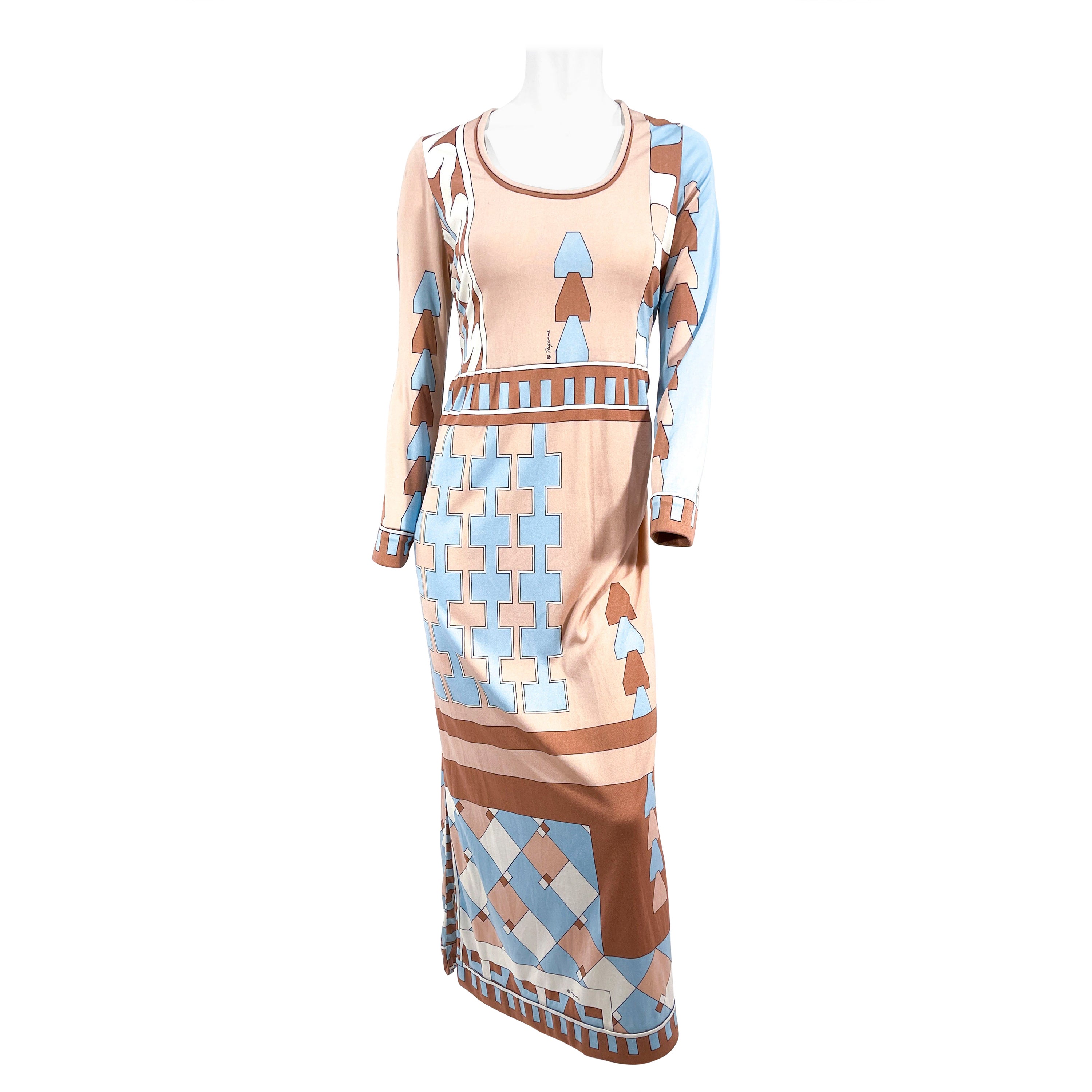 1970s Paganne Printed Silk Jersey Dress