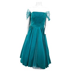 1950s Caselton Green Velvet Party Dress