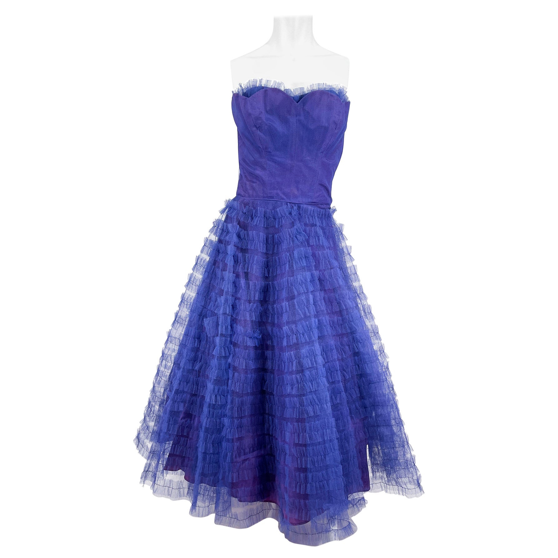 1950s Velvet Tulle Party Dress For Sale