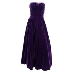 Vintage 1950s Purple Velvet and Lace Party Dress