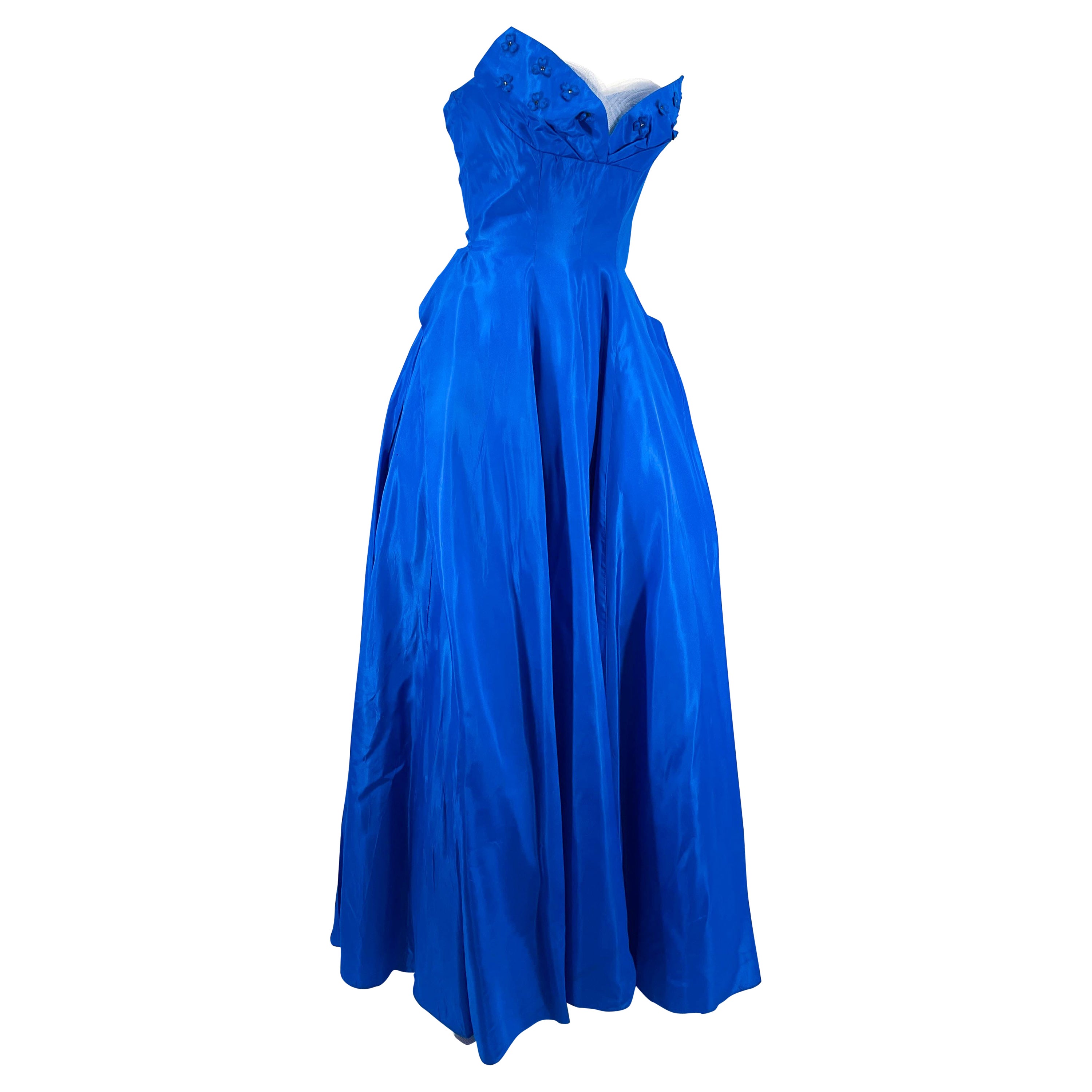 Louis Vuitton® Draped Back Empire Gown Dark Night Blue. Size 36 in