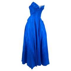 1950s Royal Blue Taffeta and Tulle Ball Gown