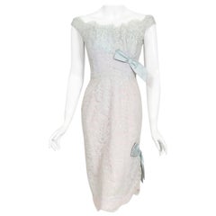 Vintage 1958 Ceil Chapman Baby-Blue Lace Documented Hourglass Bow Cocktail Dress