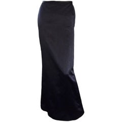 Exceptional Vintage Oscar de la Renta Black Silk Satin Full Length Evening Skirt