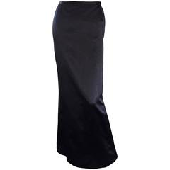 Exceptional Vintage Oscar de la Renta Black Silk Satin Full Length Evening Skirt 10