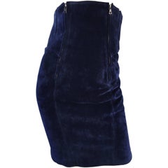 Vintage anni '80 Claude Montana, camoscio blu marino, gonna a vita altissima BodyCon