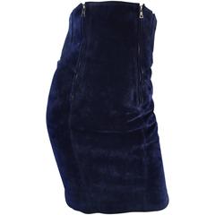 Important Vintage Claude Montana Navy Blue Suede Ultra High Waisted BodyCon Skir