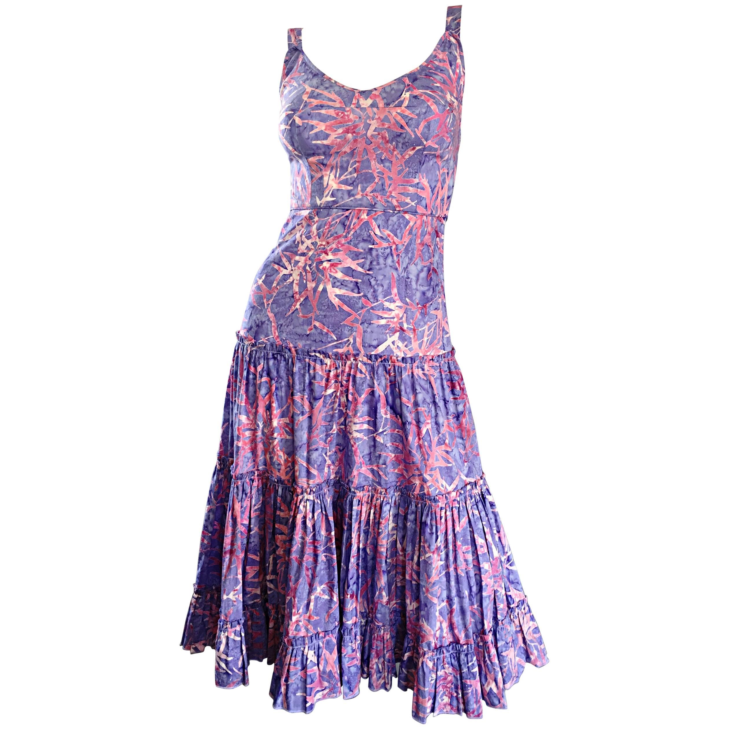 Tracy Feith Purple + Pink ' Starfish ' Print Tie - Dye Cotton Tiered Sun Dress 