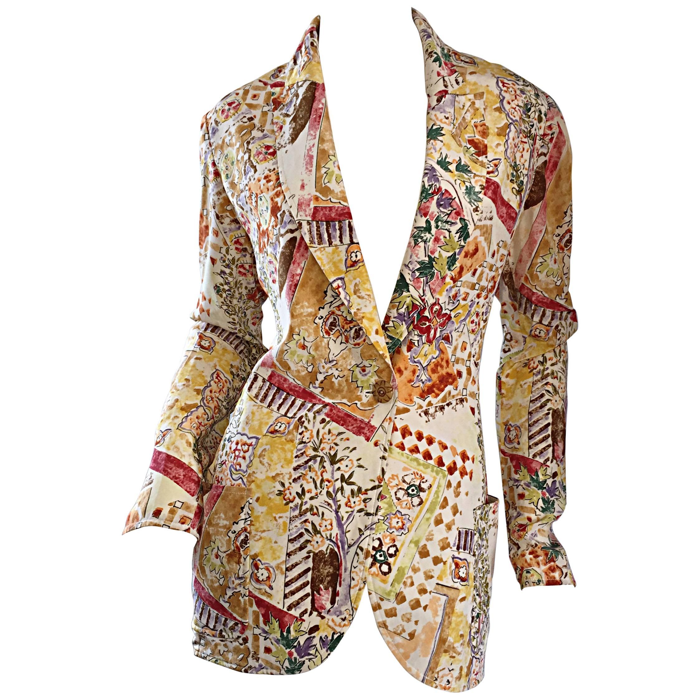 Emanuel Ungaro Vintage ' Garden Print ' Lightweight Silk Floral Blazer Jacket