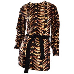 1960s I. Magnin Tiger Print Brown / Black Vintage 60s Animal Print Belted Tunic 
