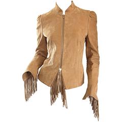 Fantastische Katayone Adeli Tan Butter Soft Leder Fransen Jacke w / gefranst zurück