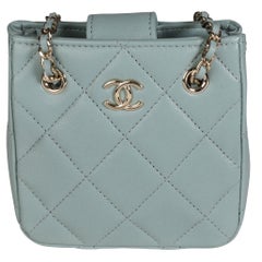 Chanel Light Teal Quilted Lambskin Tiny Shopping Bag