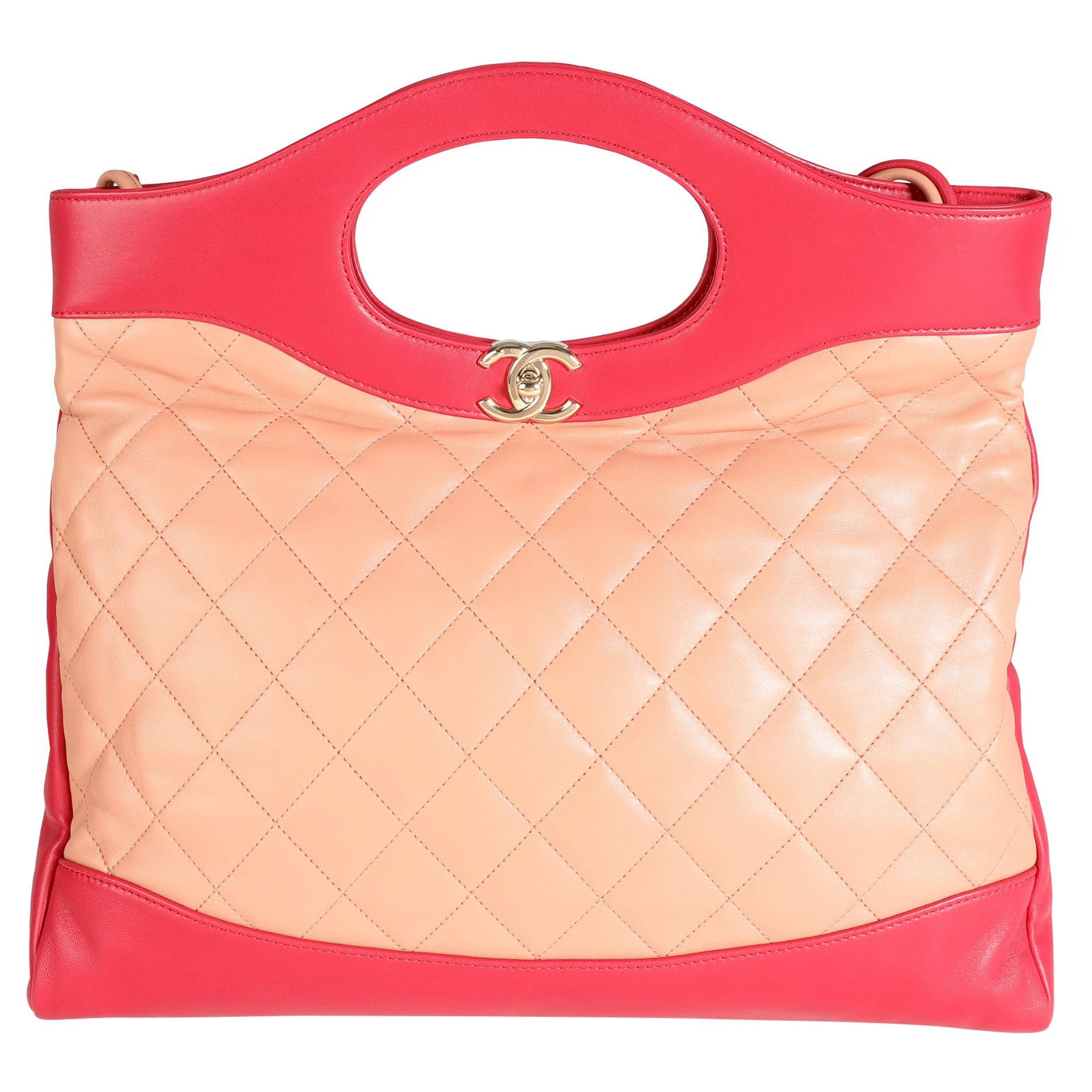 Chanel Peach & Light Red Quilted Calfskin Large 31 Shopping Bag