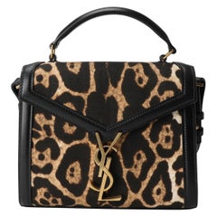 Saint Laurent Mini Cassandra-Tasche aus Segeltuch mit Leopardenmuster und schwarzem Leder