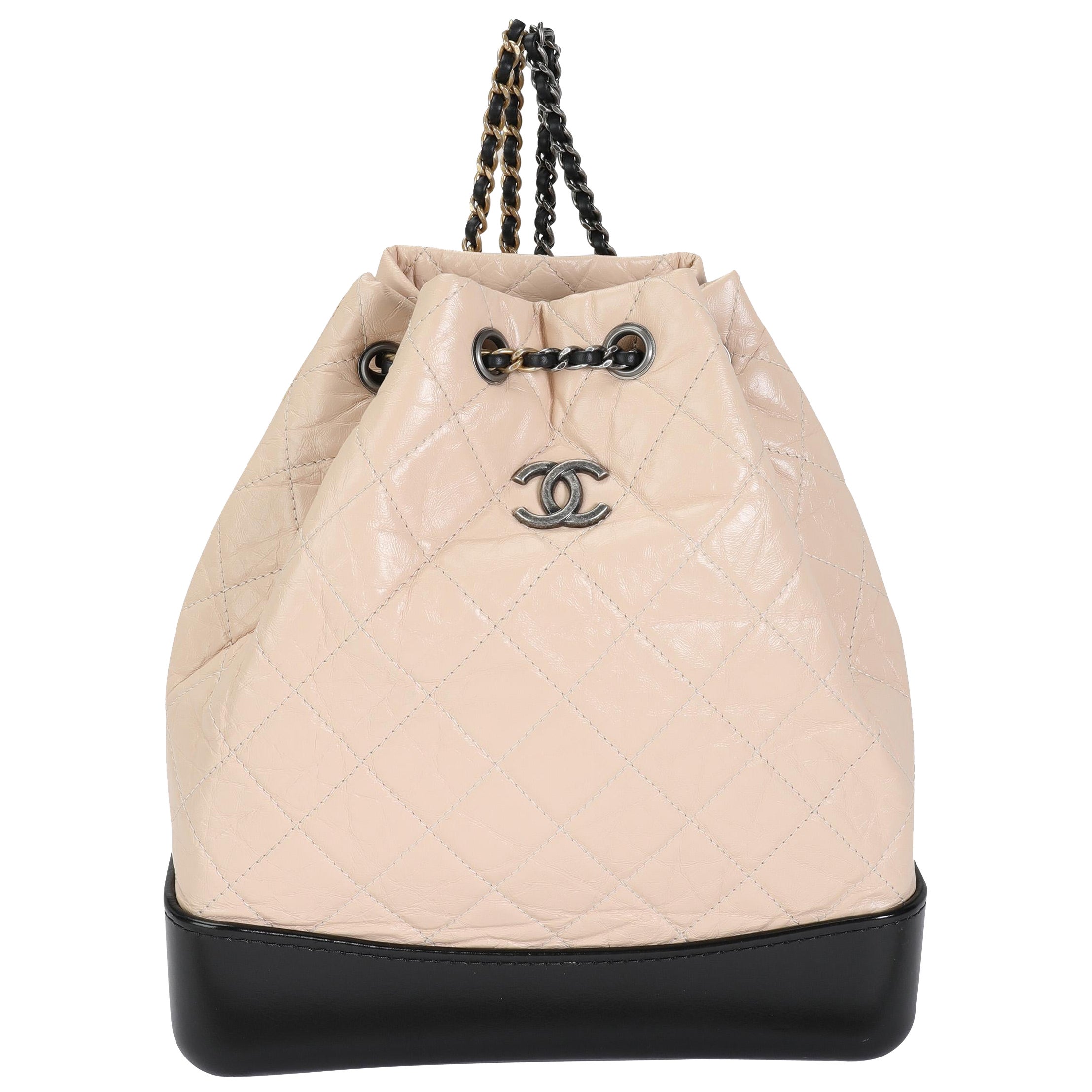 Chanel Beige and Black Quilted Aged Calfskin Gabrielle Backpack For Sale at  1stDibs  chanel aged calfskin quilted gabrielle backpack black, chanel  gabrielle backpack beige