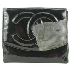 Chanel Black Patent Leather CC Logo Square Compact Coin Purse Wallet 6C111