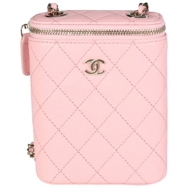 Chanel Pink Quilted Caviar Small Vertical Vanity Case For Sale at