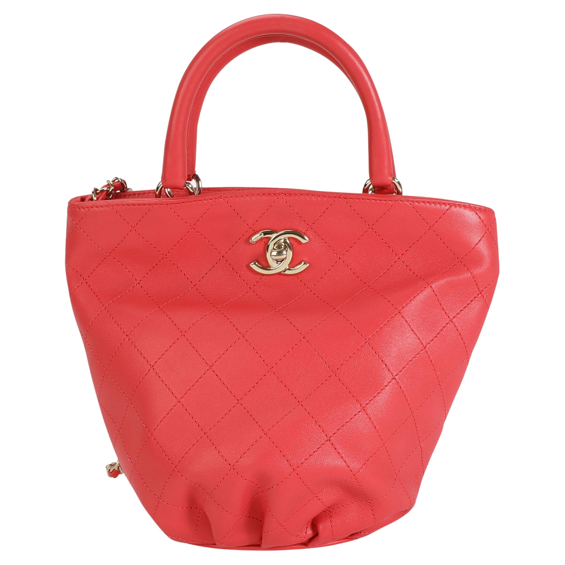 Chanel Coral Quilted Calfskin Small Bucket Bag