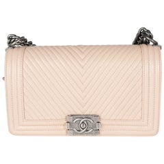 Chanel Light Beige Chevron Quilted Lambskin Medium Boy Bag