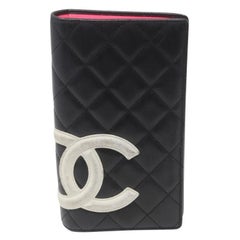 Chanel Negro Blanco Rosa Cambon L Piel de cordero acolchada Billetera Ligne Yen