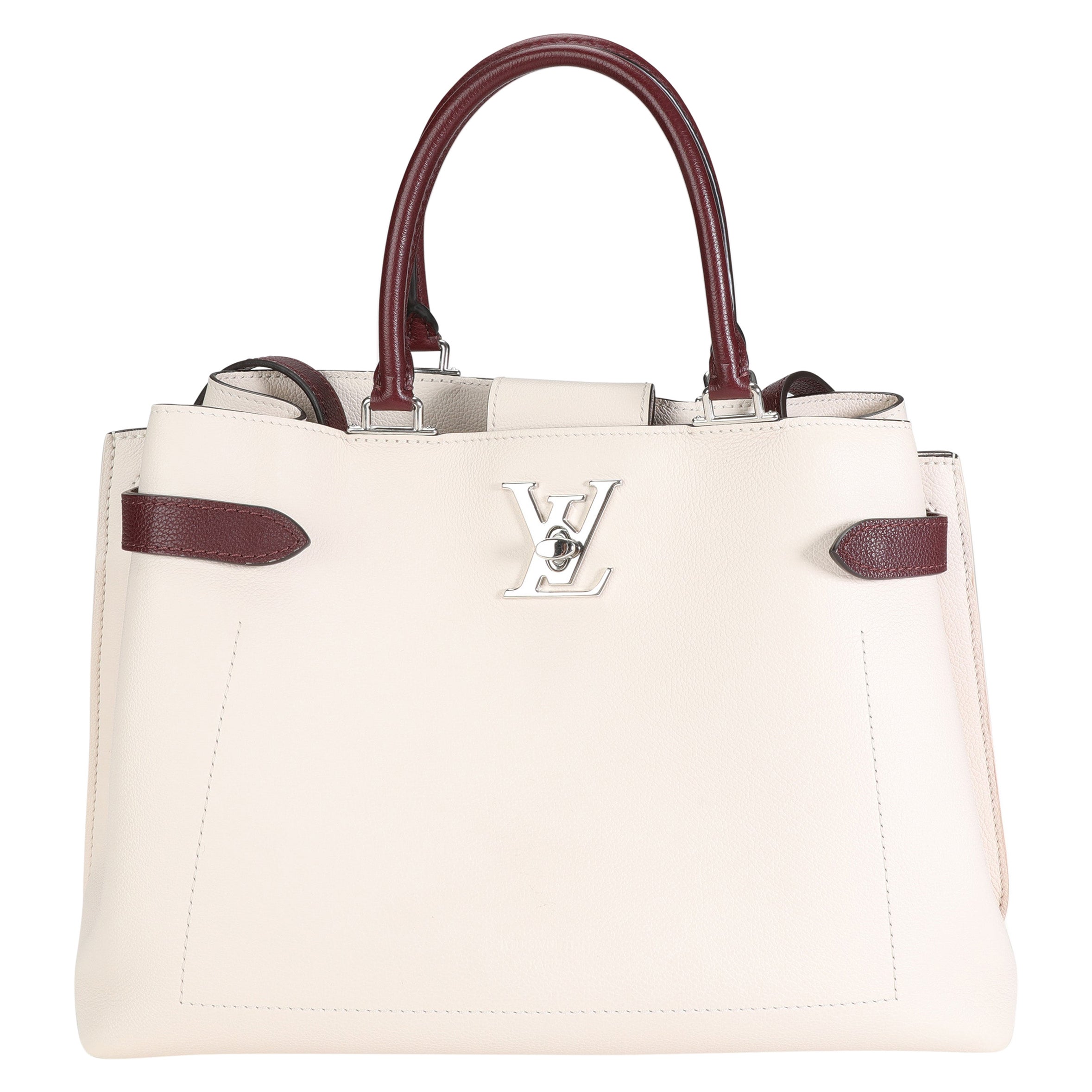 Louis Vuitton Cream & Burgundy Grained Calf Leather Lockme Day Bag