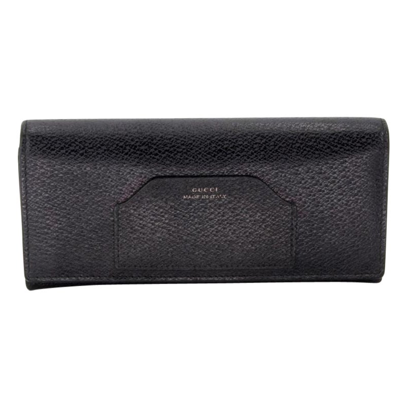 Gucci Black Long Dandy Chester Pebble Leather Wallet For Sale