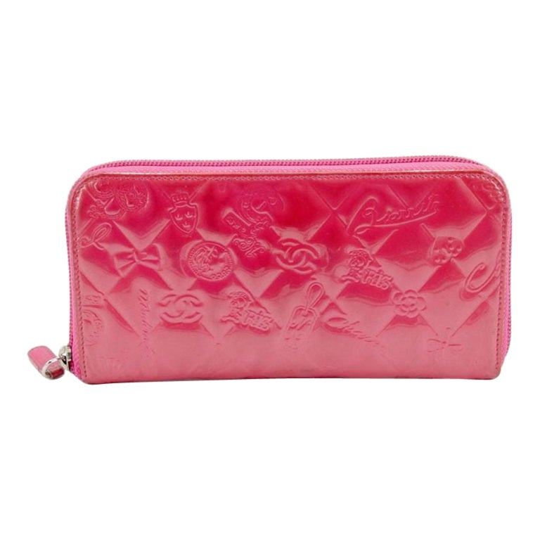 Chanel Wallet in Pink Embossed with Camellias and CC Leather at 1stDibs