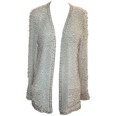 Leonard Lum White Cardigan with Encrusted Pearls and Beading - 10
