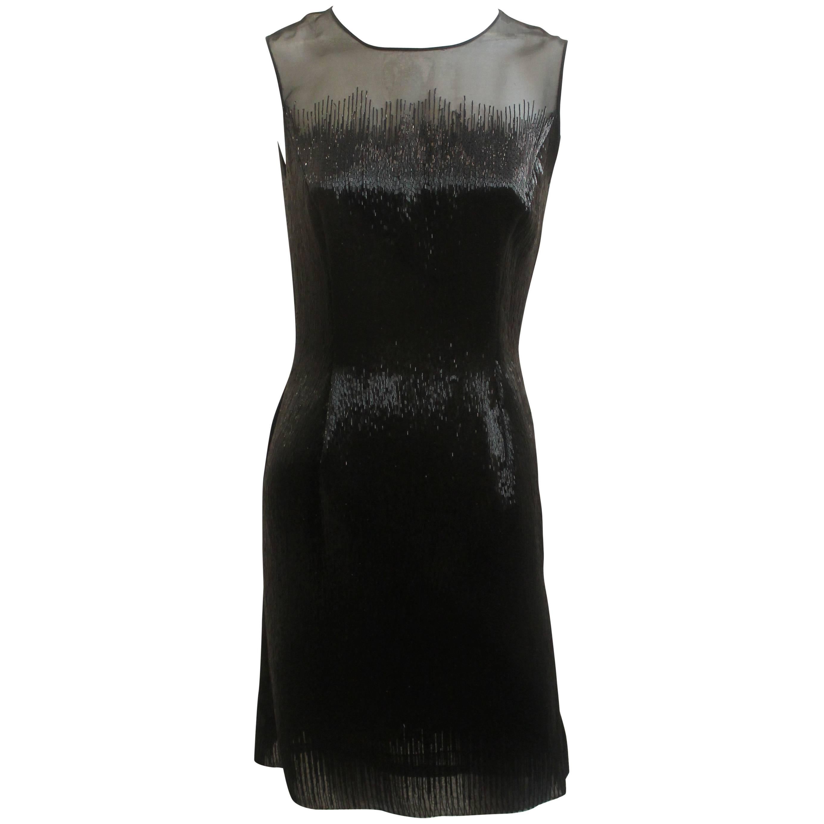 Oscar de la Renta Black Fully Beaded Sleeveless Dress - 2