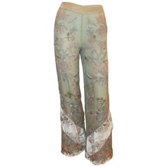 Valentino Vintage Pastel Green Velvet & Silk Beaded Palazzo Pants - 6 - 1990's