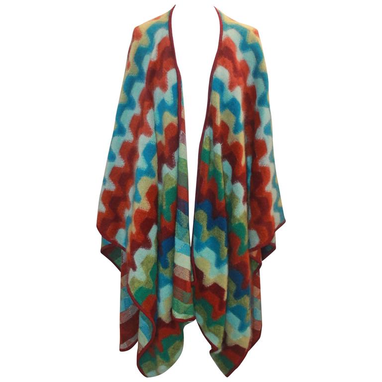 Missoni MultiColor Geometric Print Kimono w/ Burgundy Trim OS For