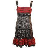 Oscar de la Renta Red, Black, & Ivory Cotton Sleeveless Tribal Print Dress - 8