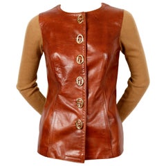 Vintage 1970's ROBERTA DI CAMERINO leather jacket with gold 'buckle' buttons