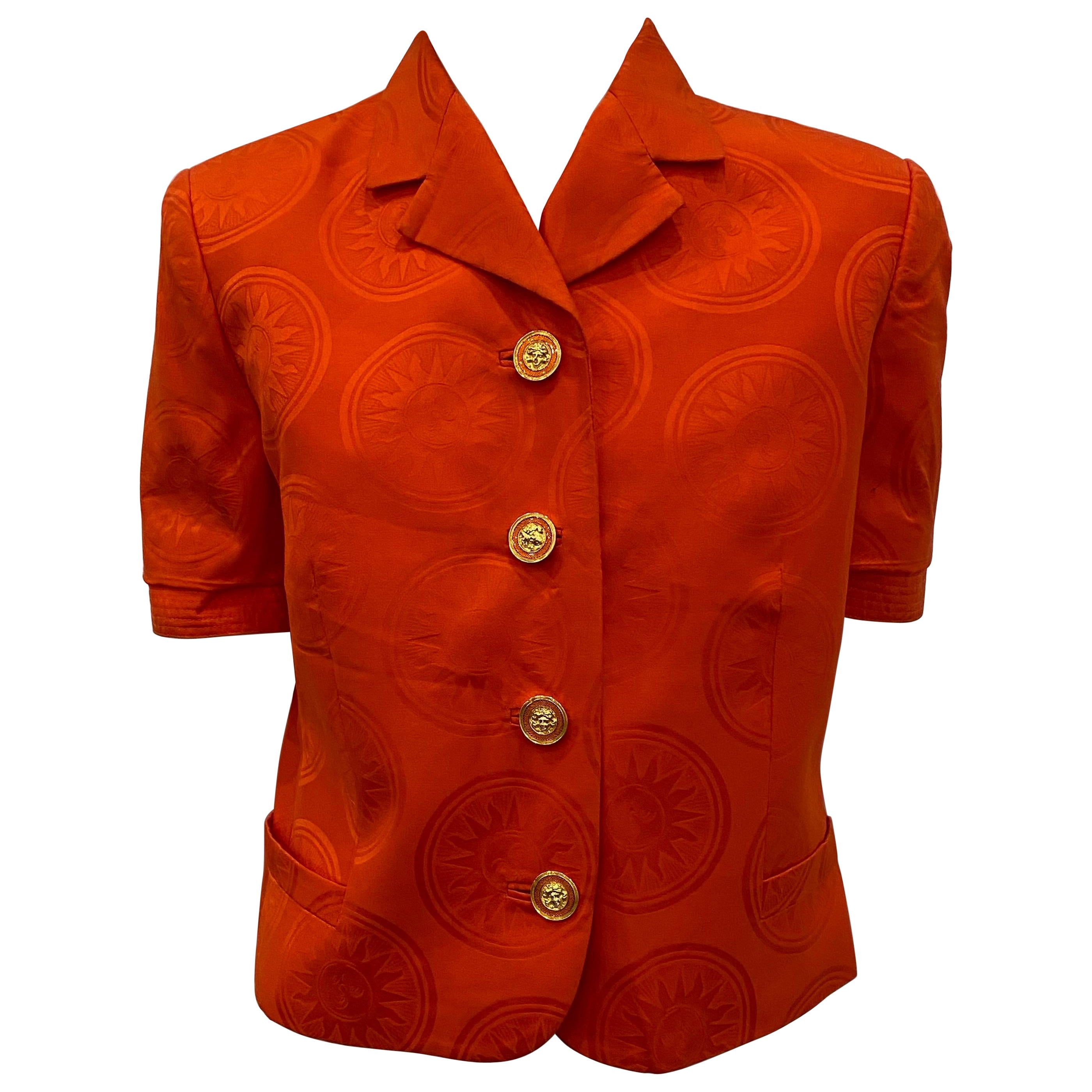 Gianni Versace Couture Vintage Orange Silk Short Sleeve Jacket/Top - Size 6 For Sale