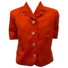 Gianni Versace Couture Vintage Orangefarbene Kurzarm-Jacke/Top aus Seide - Größe 6