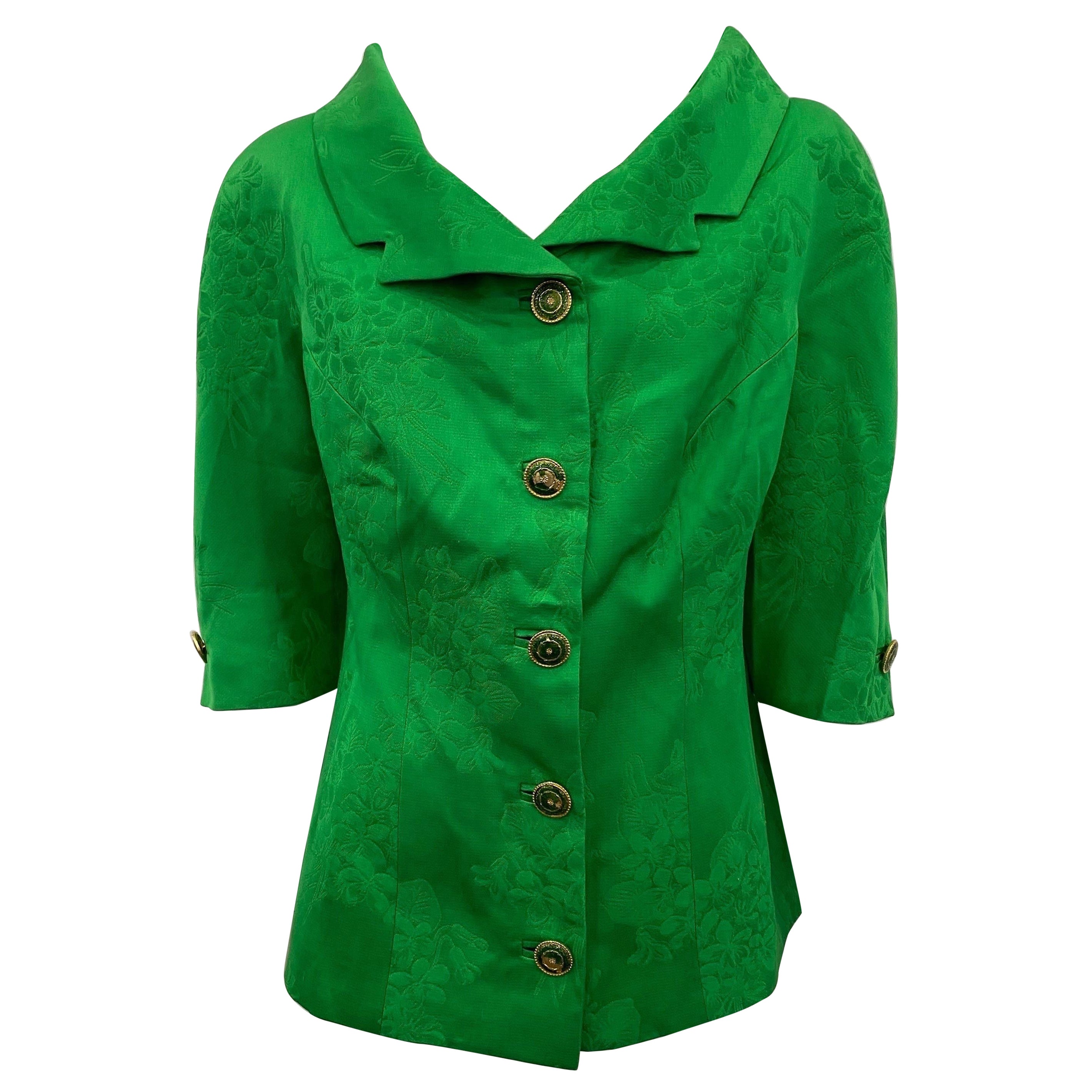Gianni Versace Versatile Vintage Green Damask Silk Jacket - Size 42 For Sale