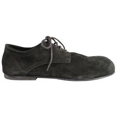 ANN DEMEULEMEESTER Size 10 Black Distressed Suede Round Toe Lace Up