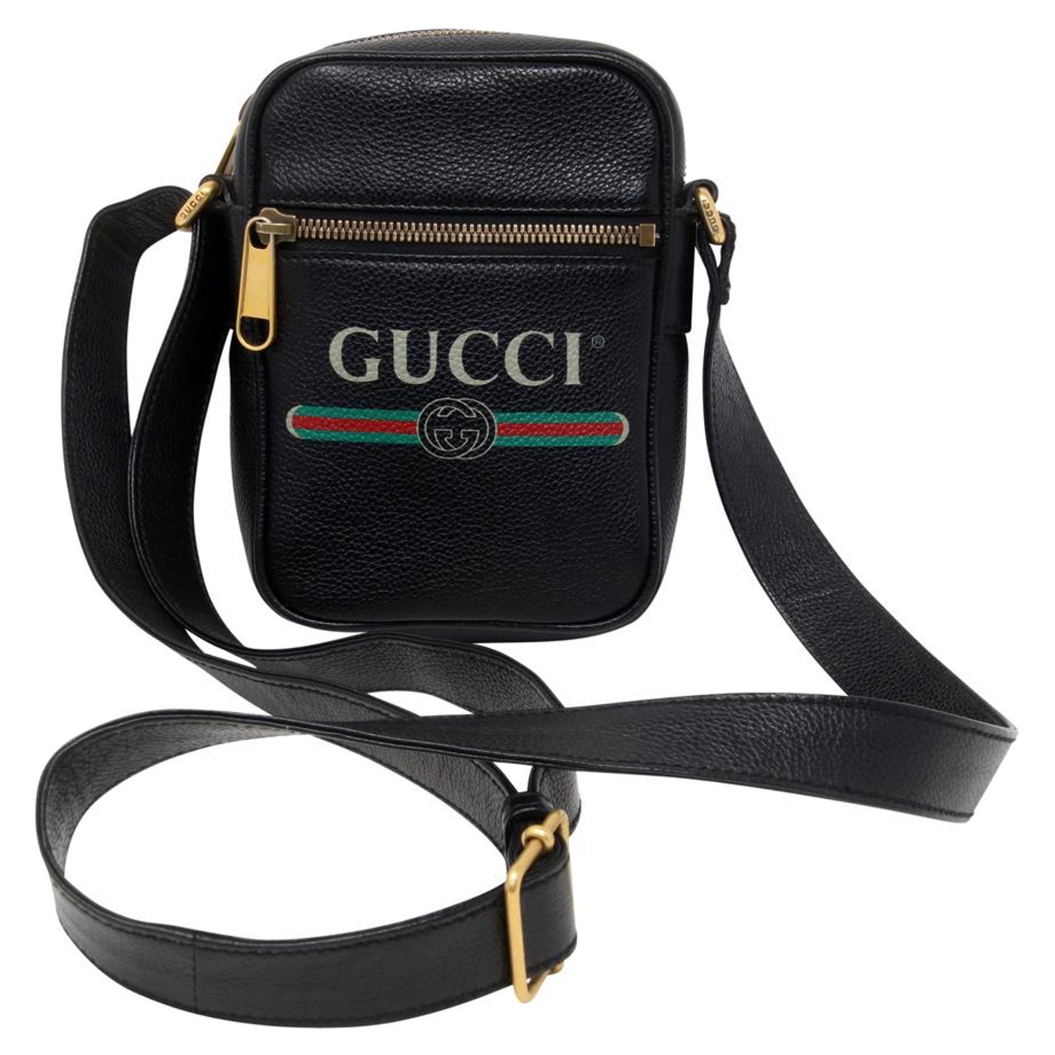 Gucci GG Supreme Portfolio Print Shoulder 523591 Black Leather Messenger Bag  For Sale at 1stDibs