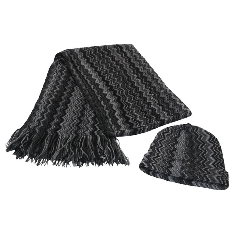 Missoni Wool and Acrylic Striped Fringe Shawl and Beanie Hat Set