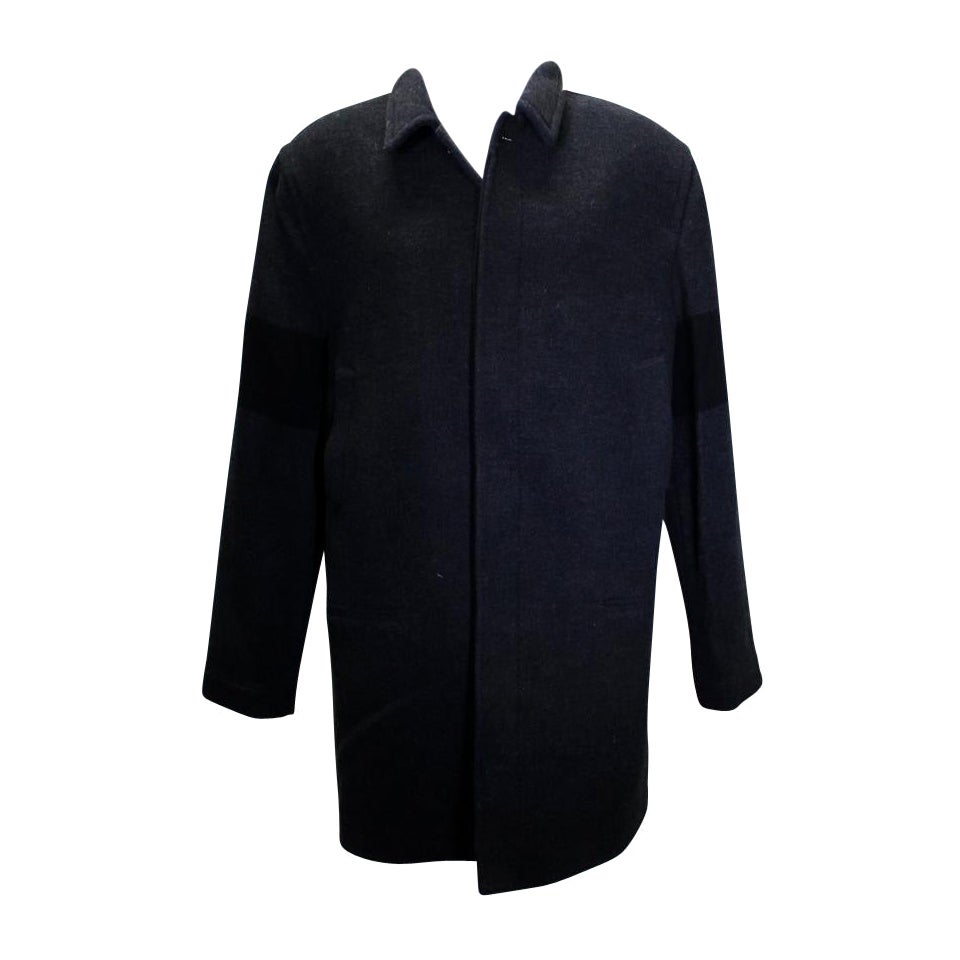 James Perse Gray Wool Black Ribbed Trench Coat Shirt For Sale
